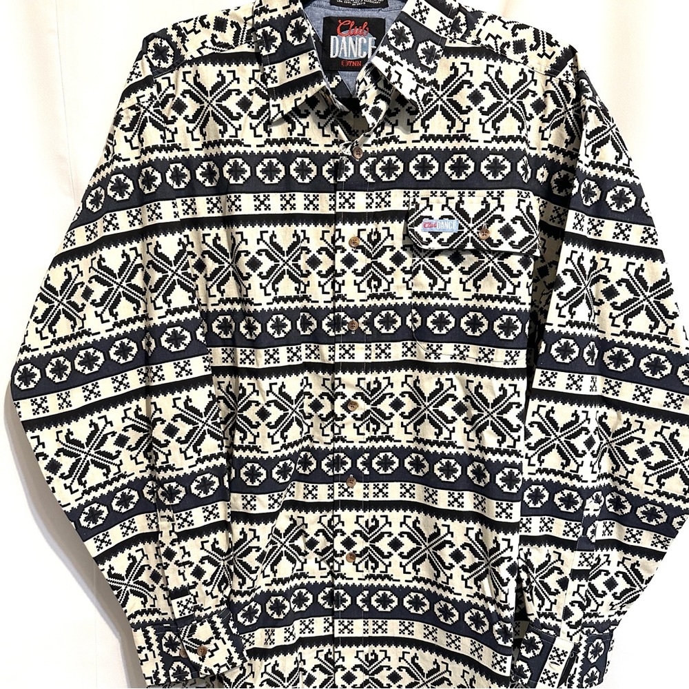 VTG 90s WESTERN BUTTON UP SHIRT by CLUB DANCE TNN AZTEC SOUTHWESTERN PRINT Sz LG